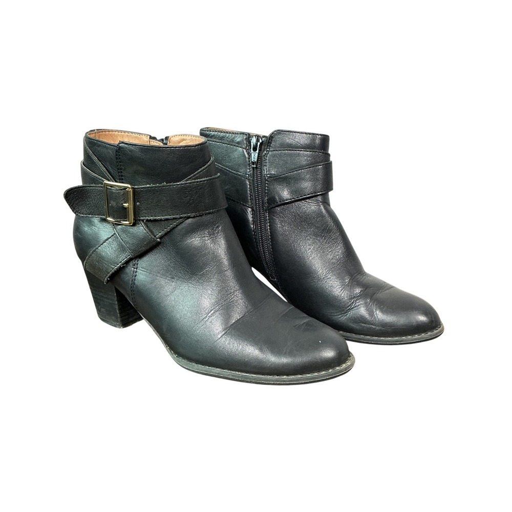 Vionic Trinity Black Leather Buckle Ankle Boots TVW5300 Womens 7.5